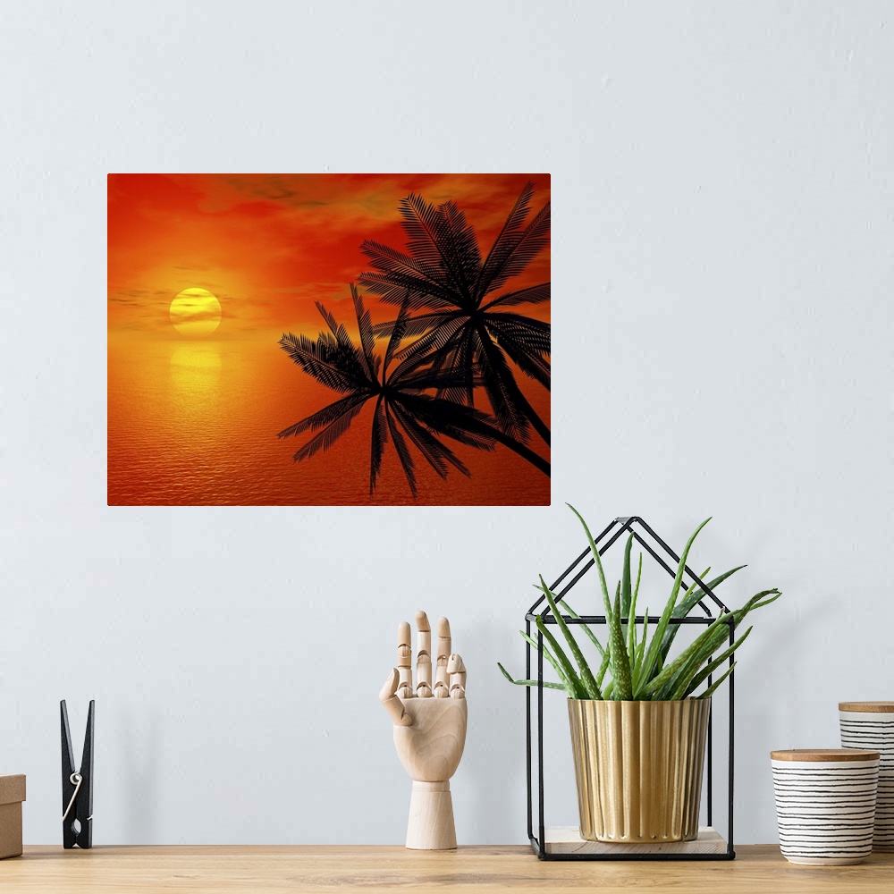 A bohemian room featuring Red Sunset And Palm