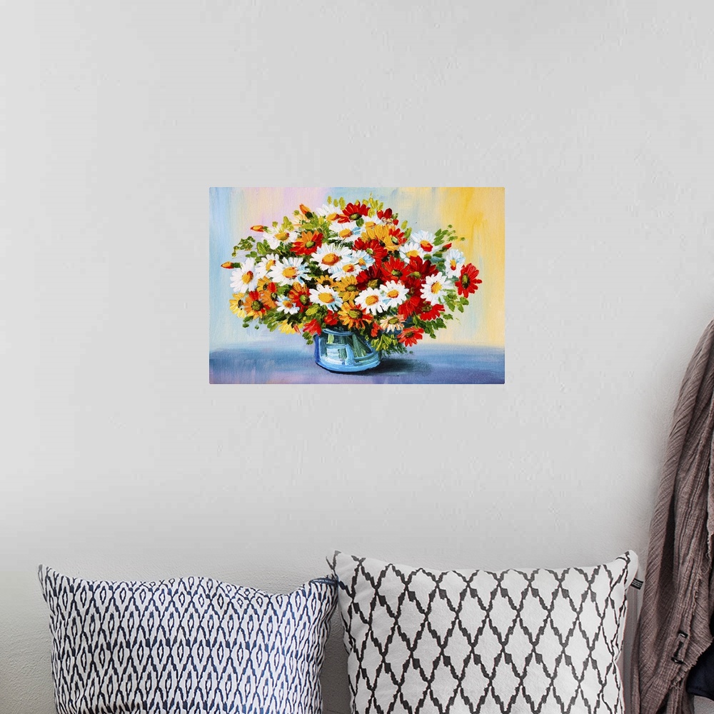A bohemian room featuring Originally an oil painting of still life, a bouquet of flowers.