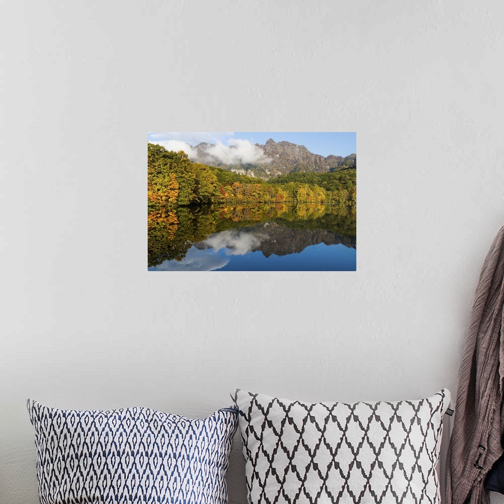 A bohemian room featuring View Of Togakushis Lake With Colorful Trees In Autumn
