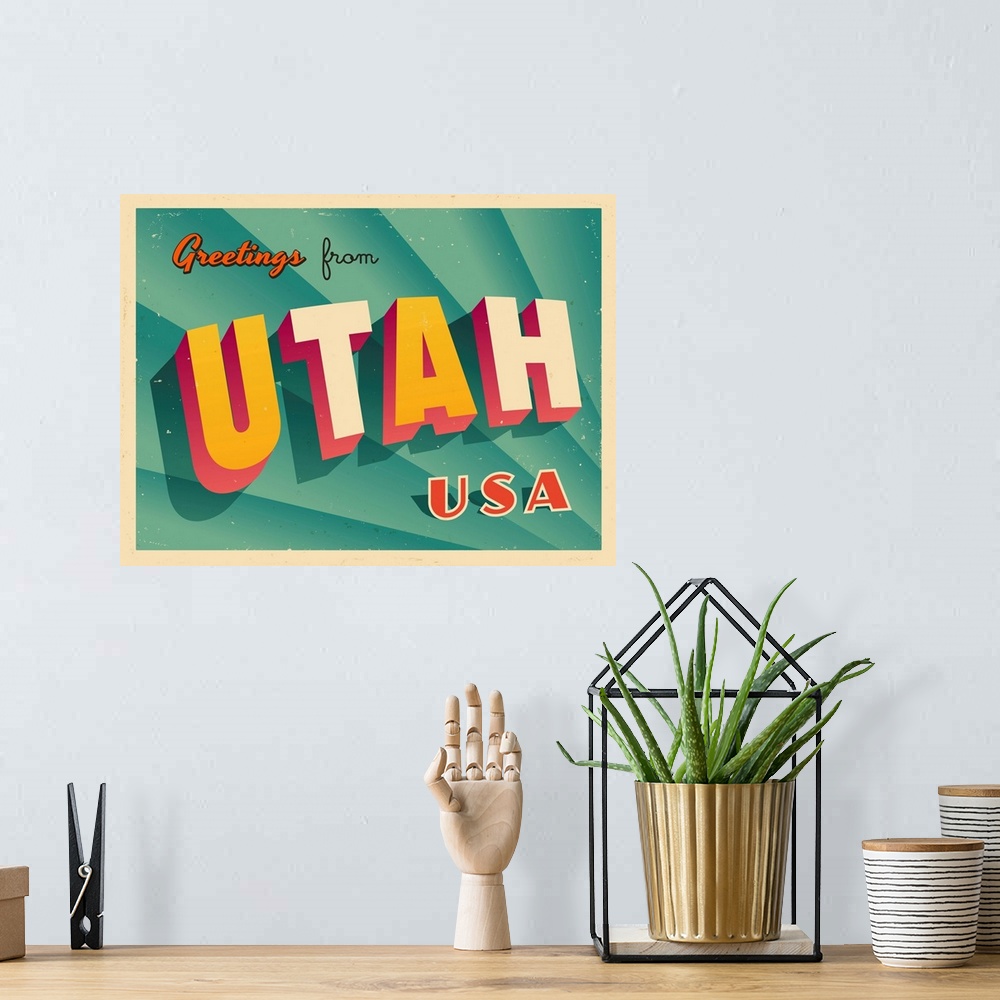 A bohemian room featuring Vintage touristic greeting card - Utah.