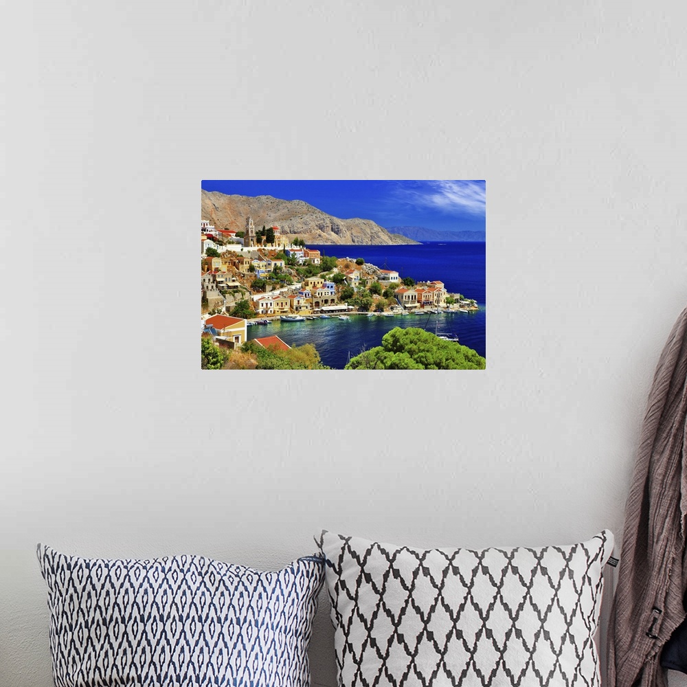 A bohemian room featuring Pictorial Greek islands, Symi.