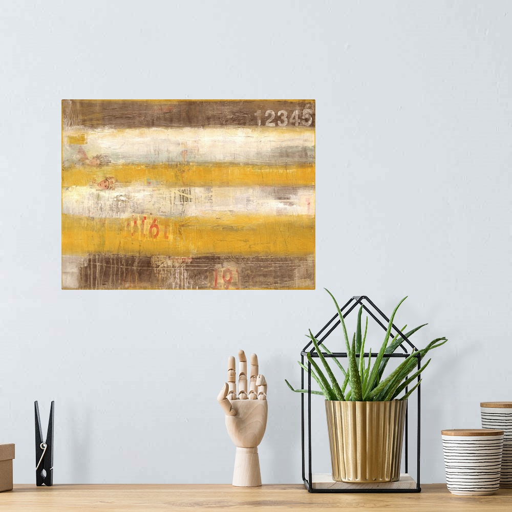 A bohemian room featuring A contemporary abstract painting using earthy tones.