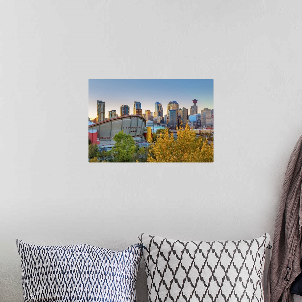A bohemian room featuring Canada, Alberta, Calgary, Skyline of downtown Calgary and Saddledome.