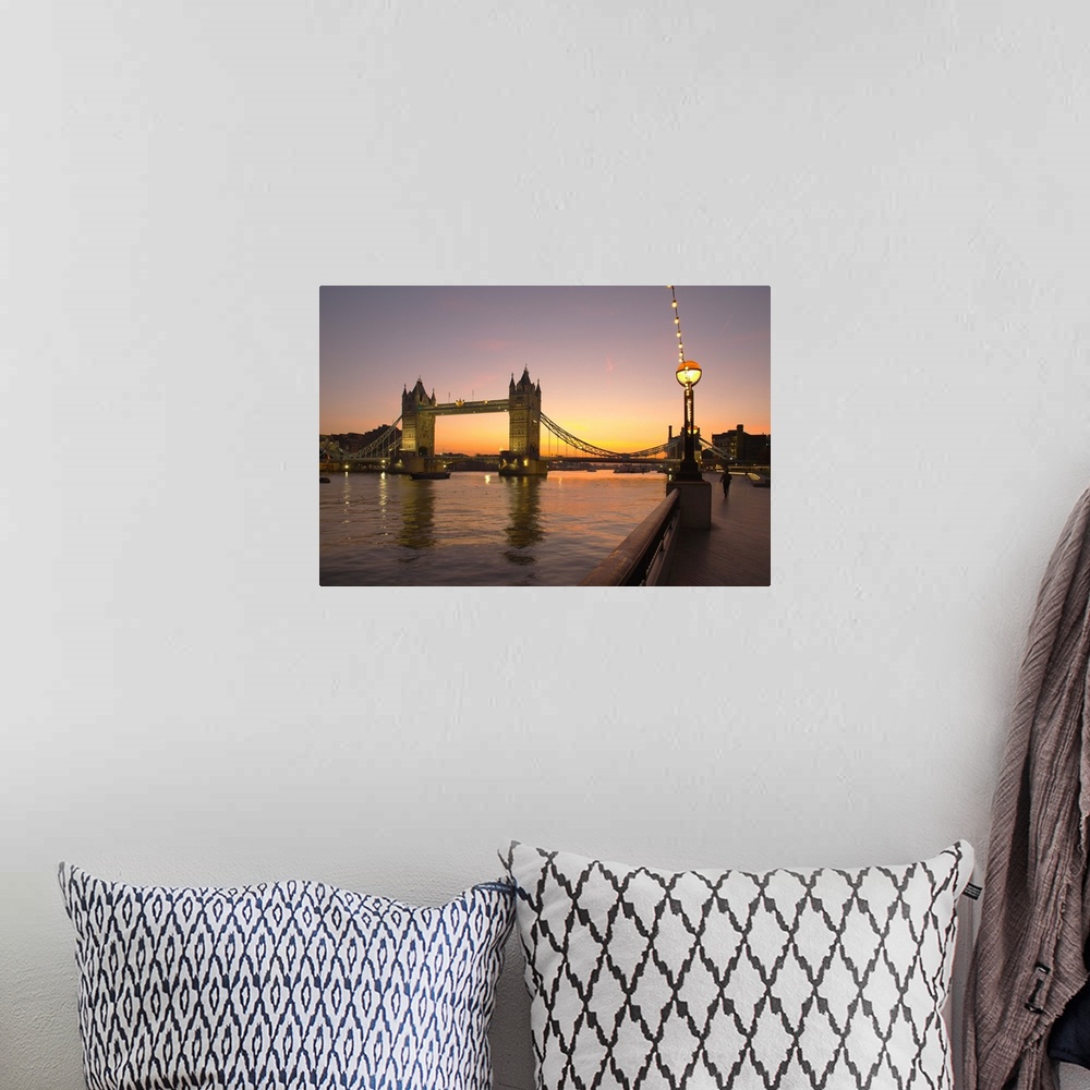 A bohemian room featuring England, London, Tower Bridge, The bridge from South Bank at sunrise
