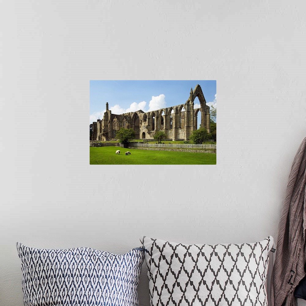 A bohemian room featuring United Kingdom, UK, England, Yorkshire, Yorkshire Dales National Park, Bolton Abbey, old ruin of ...