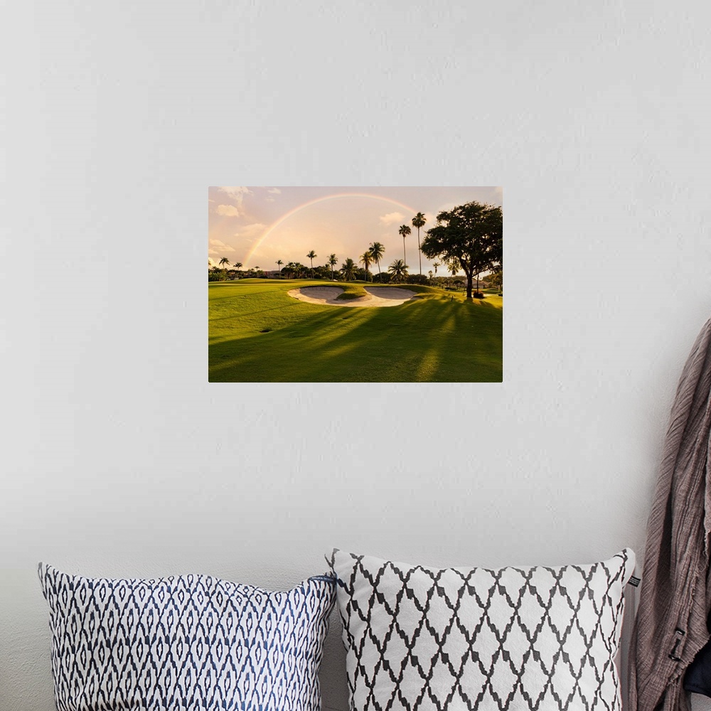 A bohemian room featuring Florida, Boca Raton, golf course with palm trees & rainbow.