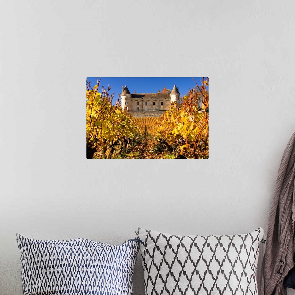 A bohemian room featuring France, Burgundy, Rully, Saone-et-Loire, Rully castle and vineyards