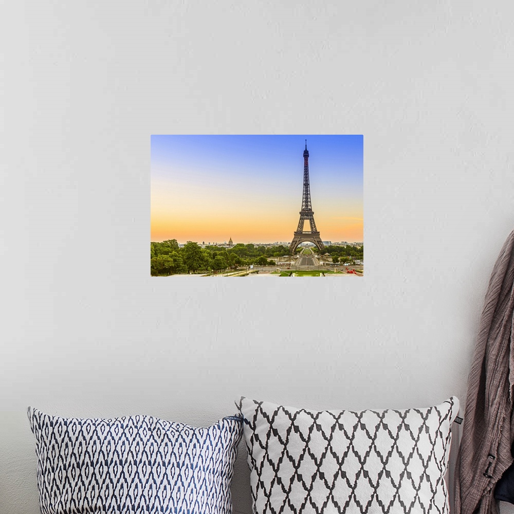 A bohemian room featuring France, Paris, Eiffel Tower, View from the trocadero at sunrise.
