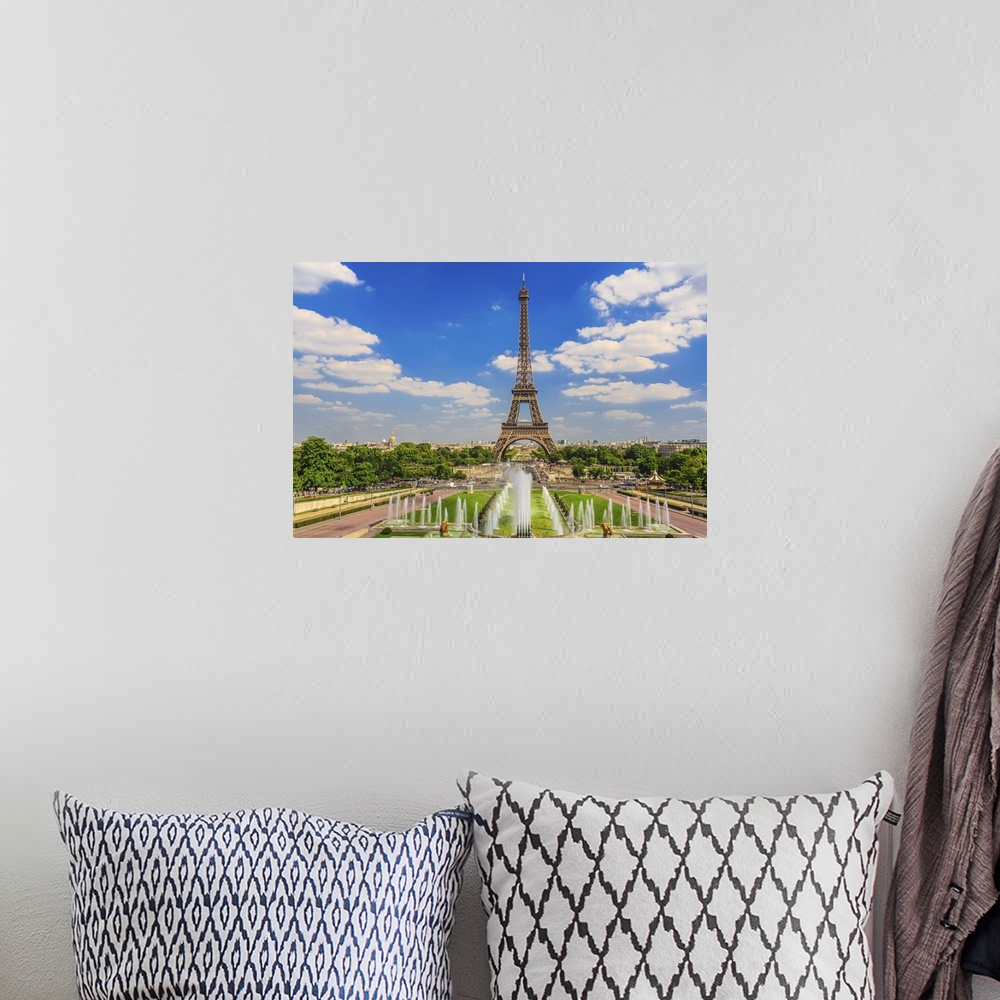 A bohemian room featuring France, Paris, Trocadero Fountains, Eiffel Tower, view from the Trocadero.
