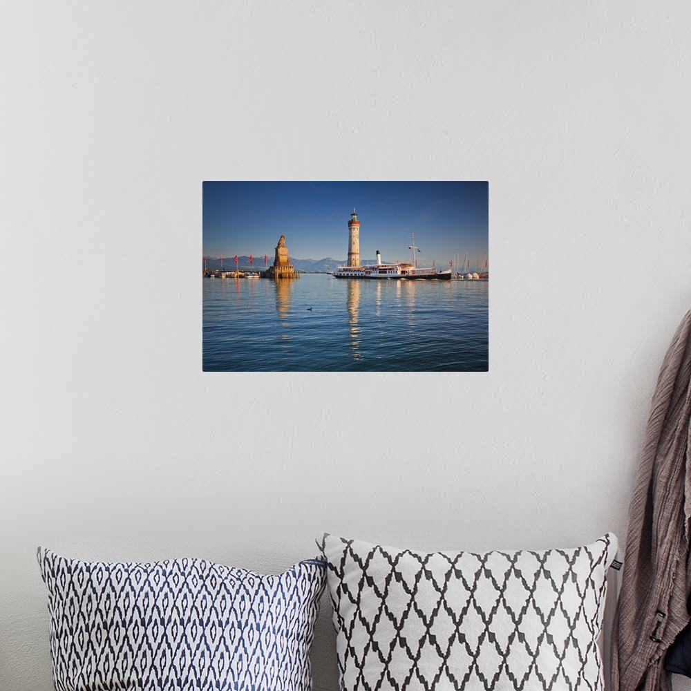 A bohemian room featuring Germany, Bavaria, Lake Constance, Swabia, Schwaben, Lindau, Lighthouse and a passenger ship at th...
