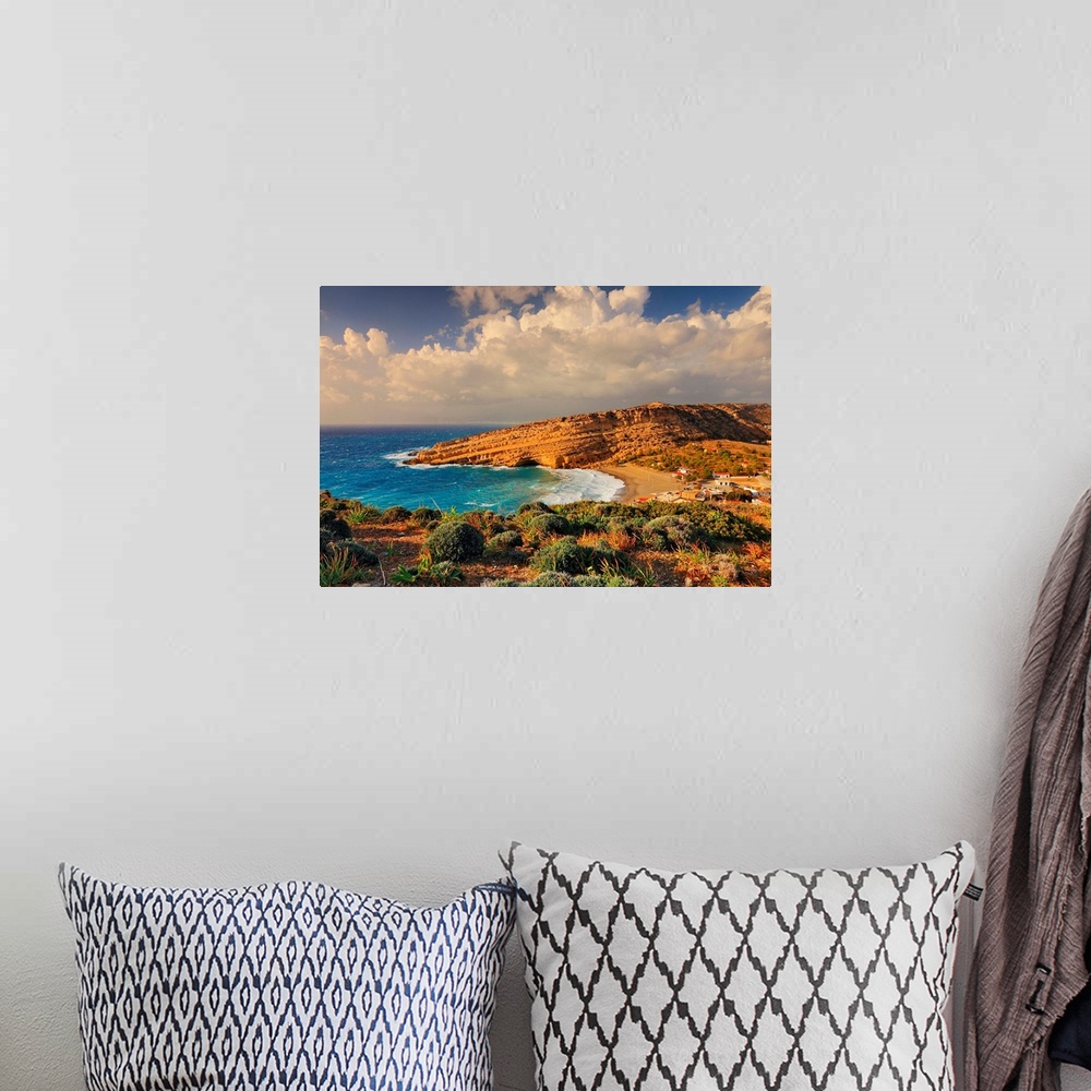 A bohemian room featuring Greece, Crete Island, Iraklion, Matala, Mediterranean sea, Aegean sea, Greek Islands, Golden sand...