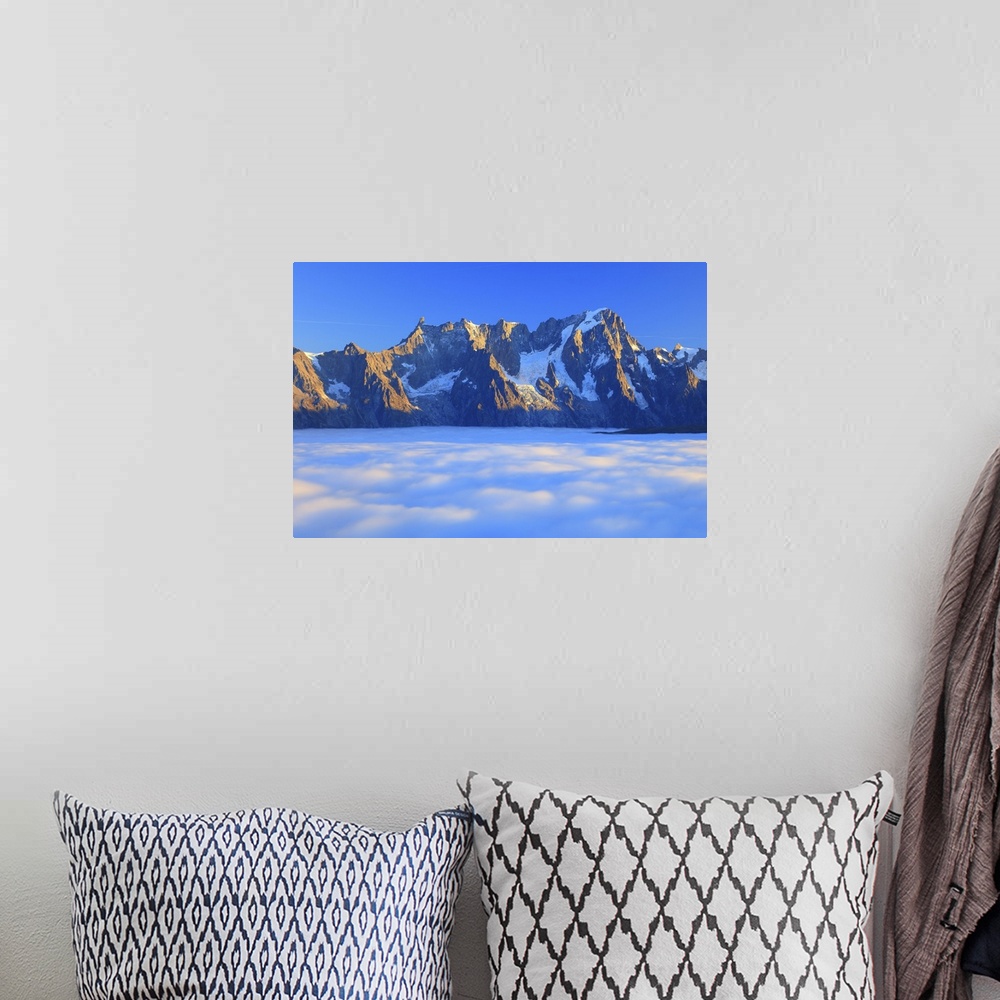 A bohemian room featuring Italy, Aosta Valley, La Thuile, Alps, From left to right, Dent du Geant, Aiguille de Rochefort, D...
