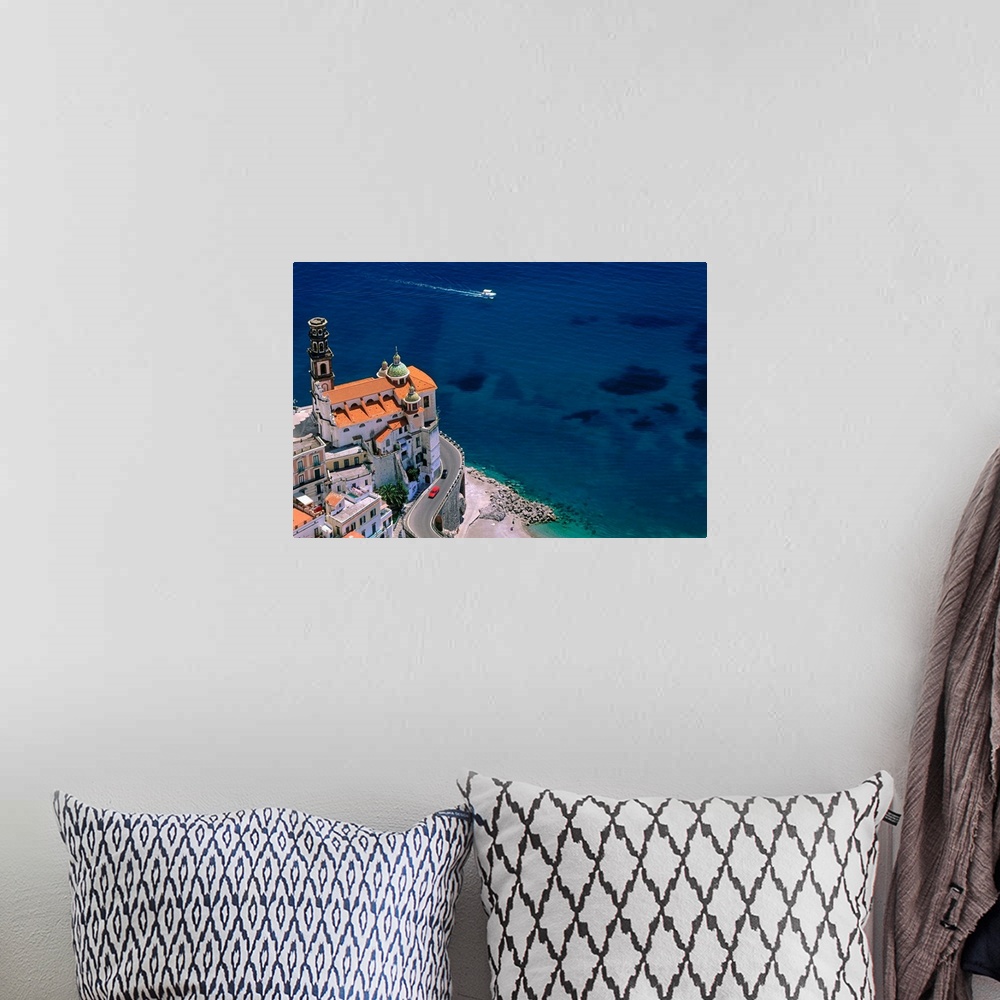 A bohemian room featuring Italy, Campania, Amalfi coast, Atrani, view over church and sea
