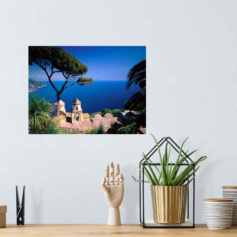 A bohemian room featuring Italy, Campania, Amalfi Coast, Ravello, view of Villa Rufolo and sea