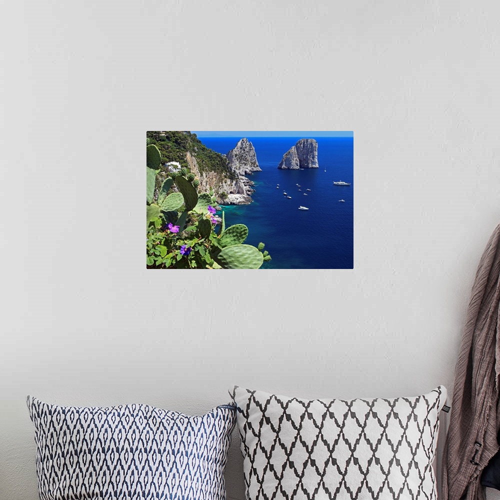 A bohemian room featuring Italy, Campania, Mediterranean sea, Tyrrhenian coast, Napoli district, Capri, The Faraglioni