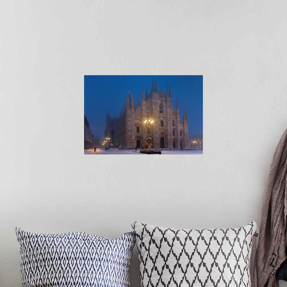 A bohemian room featuring Italy, Lombardy, Milan Cathedral, the square and cathedral during snow season