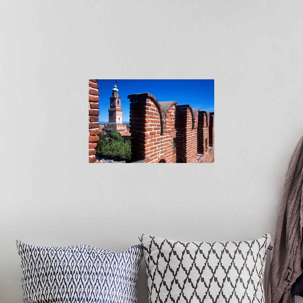 A bohemian room featuring Italy, Lombardy, view from the castle towards Torre del Bramante