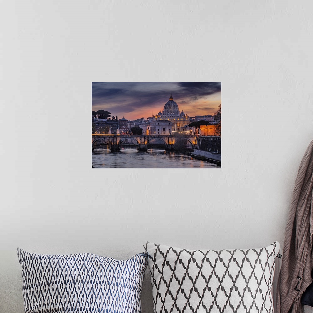 A bohemian room featuring Italy, Rome, St Peter's Basilica, Tiber, Basilica and Ponte Sant'Angelo on the Tiber river.