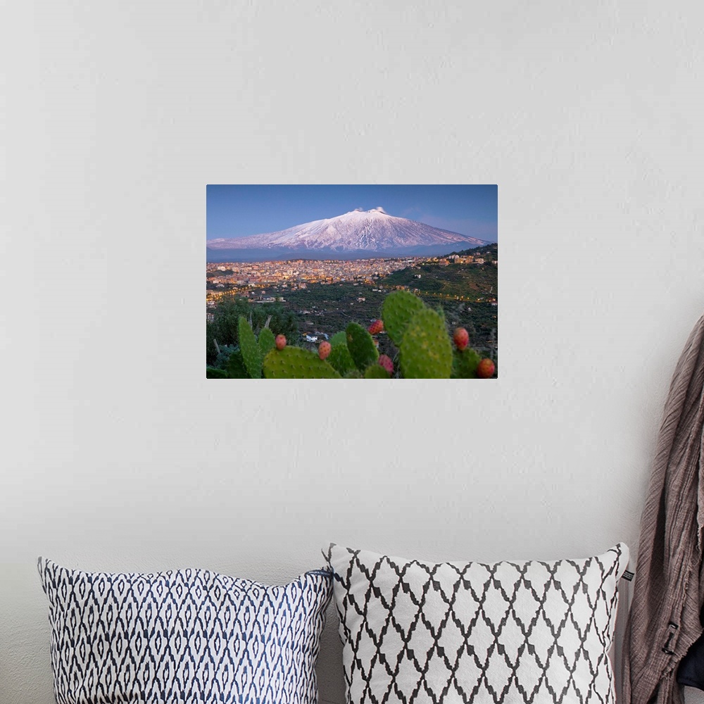 A bohemian room featuring Italy, Sicily, Mediterranean area, Catania district, Bronte, View towards Mount Etna