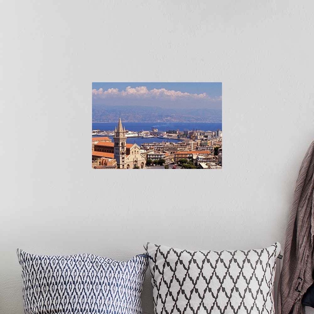 A bohemian room featuring Italy, Sicily, Messina, View of the town