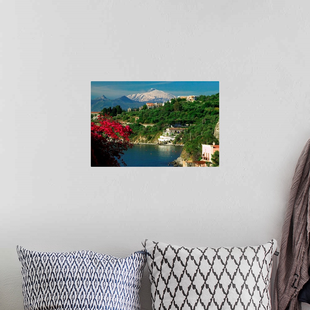 A bohemian room featuring Italy, Italia, Sicily, Sicilia, Milazzo seafront and Monte Etna in background