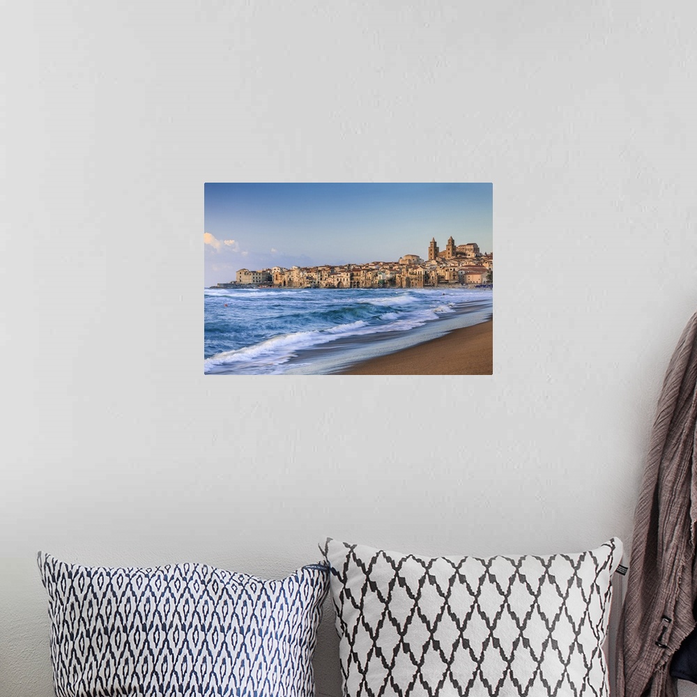 A bohemian room featuring Italy, Sicily, Palermo district, Cefalu, village with his Cathedral.