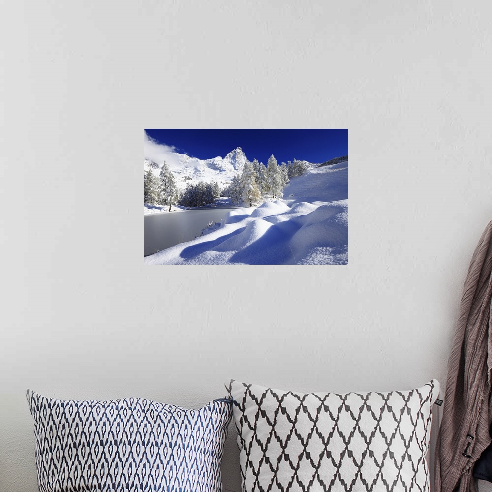 A bohemian room featuring Italy, Aosta Valley, Alps, Mediterranean area, Aosta district, Valtournenche, Lake Blue (near Bre...