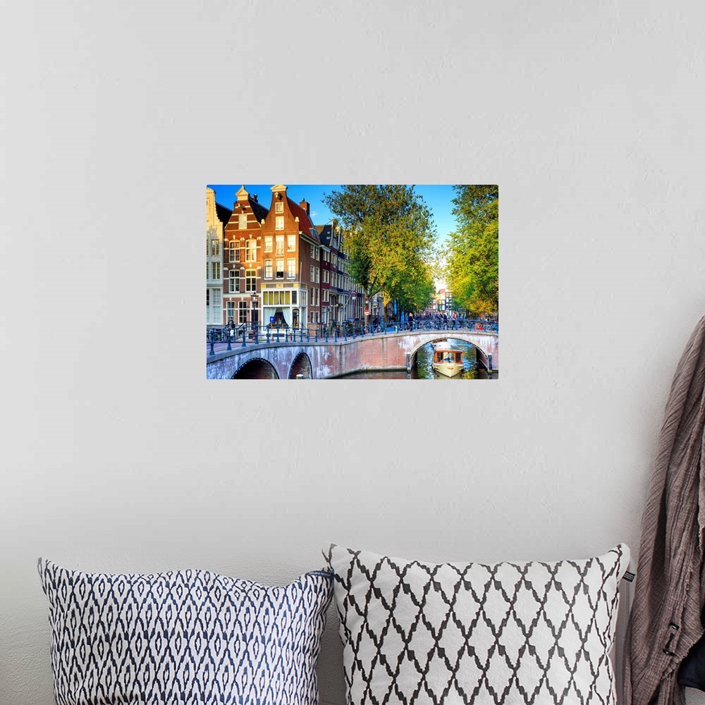 A bohemian room featuring Netherlands, North Holland, Benelux, Amsterdam, Keizersgracht and Leidesegracht bridge and canals.