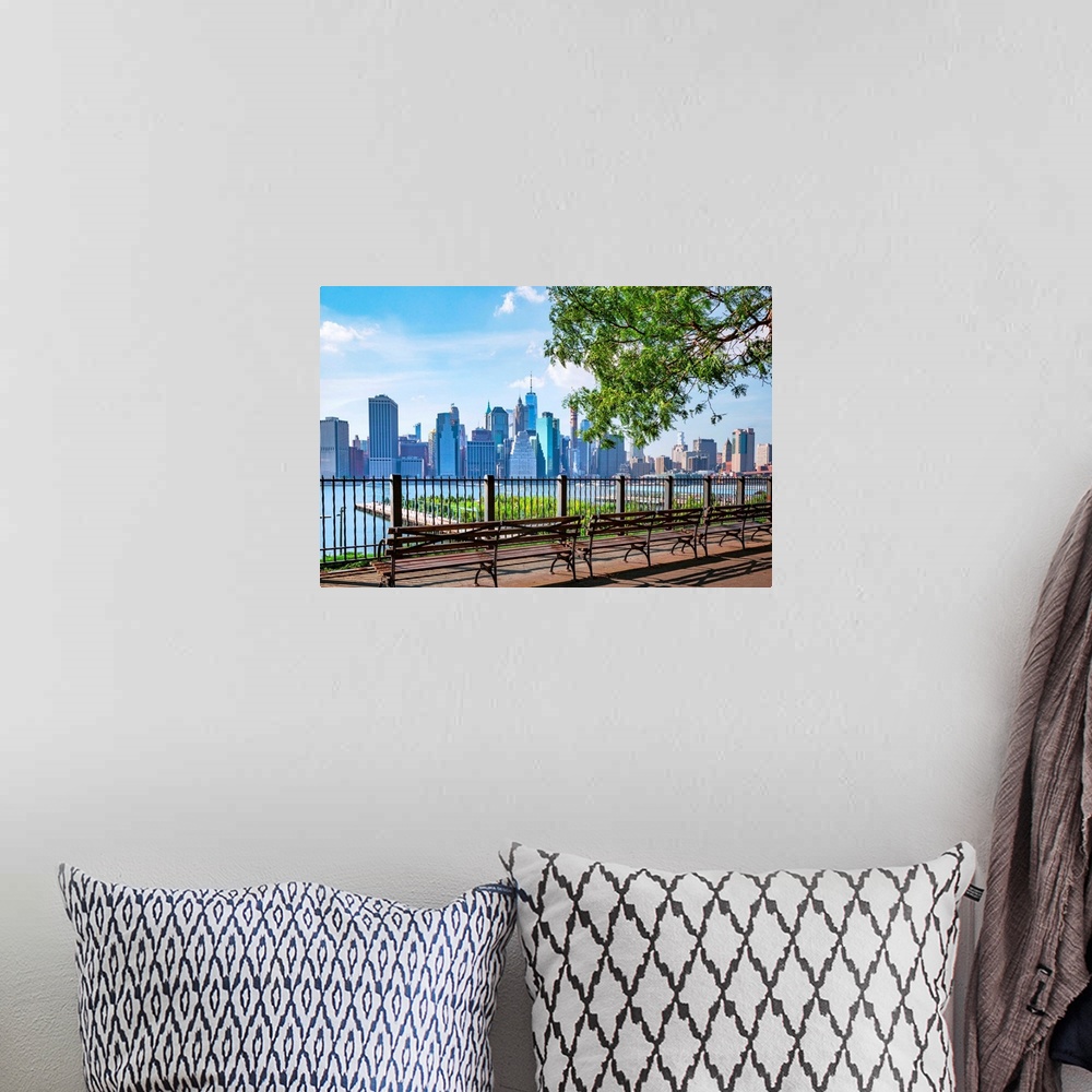 A bohemian room featuring New York City, Brooklyn, Brooklyn Heights, promenade, benches..