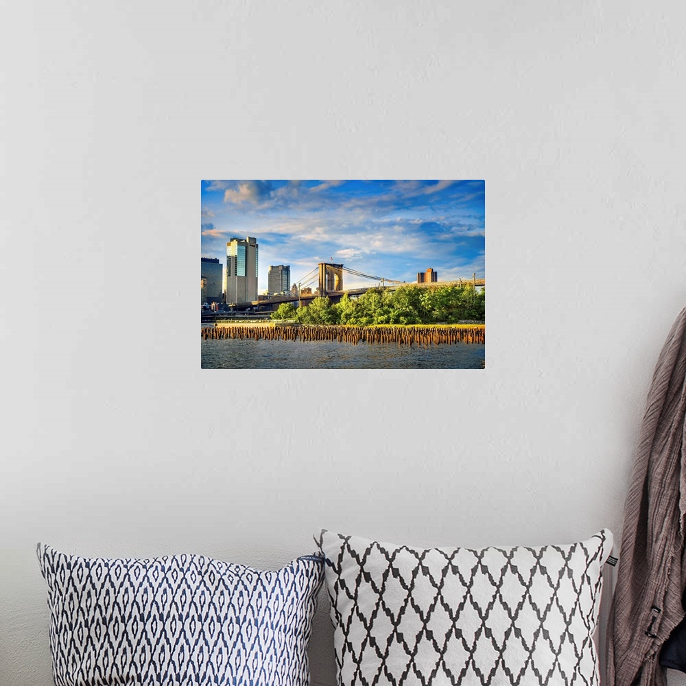 A bohemian room featuring New York City, Brooklyn, view of Brooklyn Bridge from park.