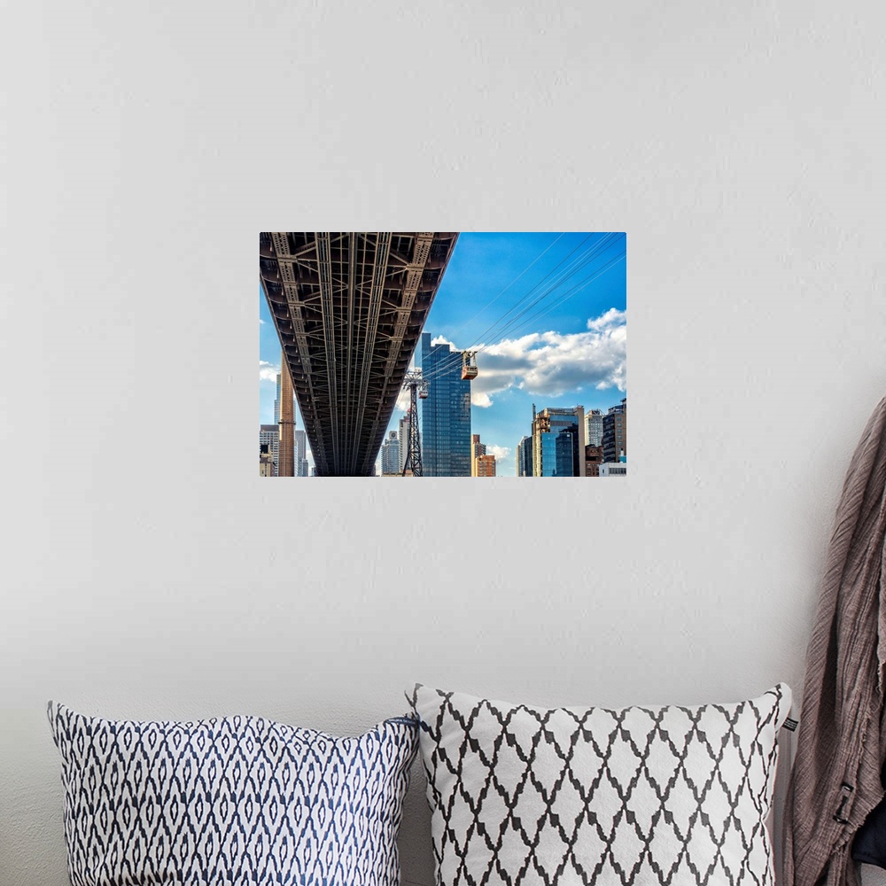 A bohemian room featuring New York, NYC, City skyline and Queensboro Bridge viewed from Roosevelt Island.