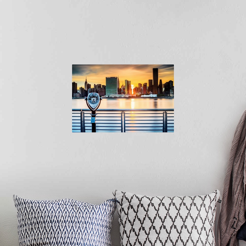 A bohemian room featuring USA, New York City, Queens, City skyline from Gantry Plaza.