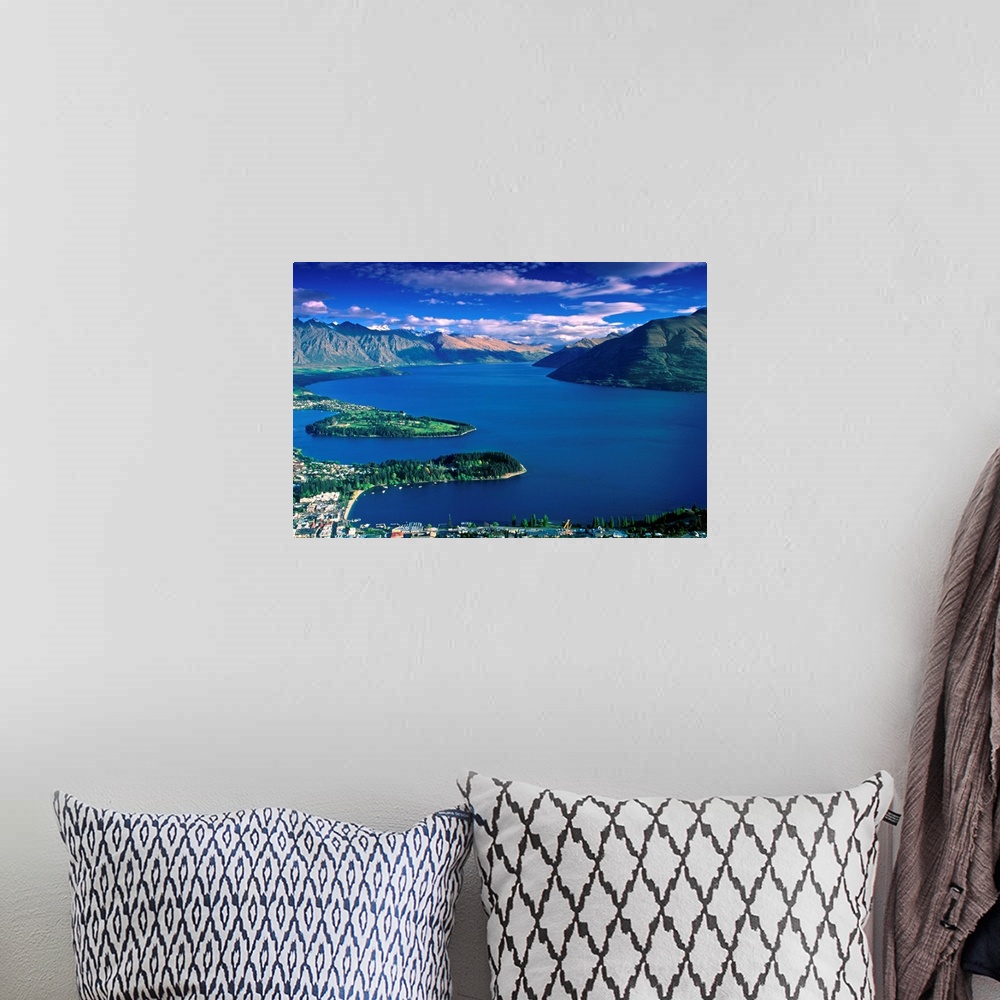 A bohemian room featuring New Zealand, South Island, View towards Queenstown town and Wakatipu lake
