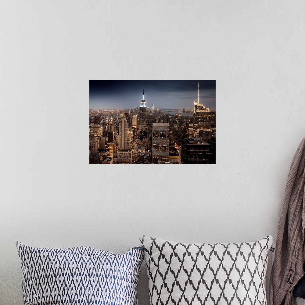 A bohemian room featuring New York, New York City, Manhattan, Empire State Building, Cityscape from Top of the Rock at the ...