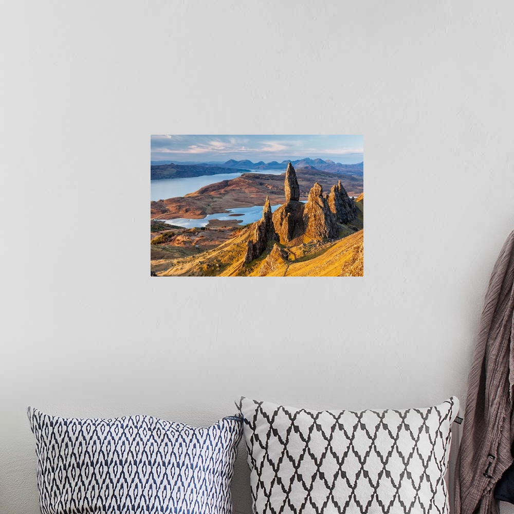 A bohemian room featuring UK, Scotland, Great Britain, Highlands, Inner Hebrides, Isle of Skye, The Old Man of Storr, overl...