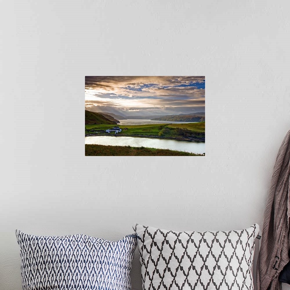 A bohemian room featuring Scotland, Inner Hebrides, Great Britain, Highlands, Farm and Cuillin Hills