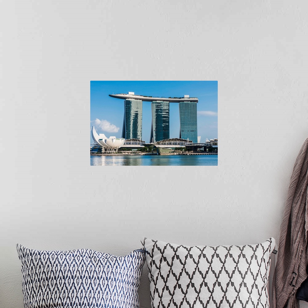 A bohemian room featuring Singapore, Singapore City, Marina Bay, ArtScience Museum and Marina Bay Sands Hotel designed by M...