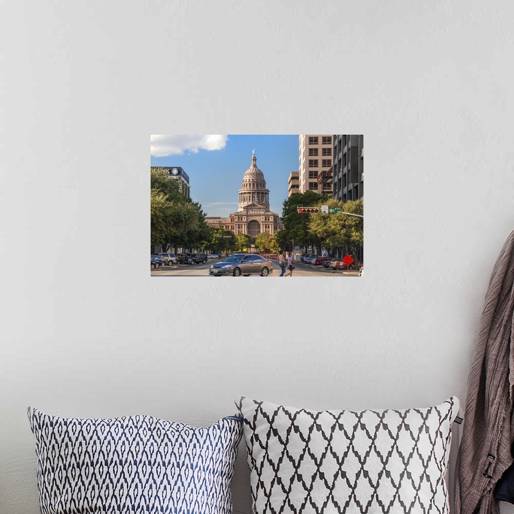 A bohemian room featuring Texas, Austin, looking up North Congress Avenue toward Texas State Capital