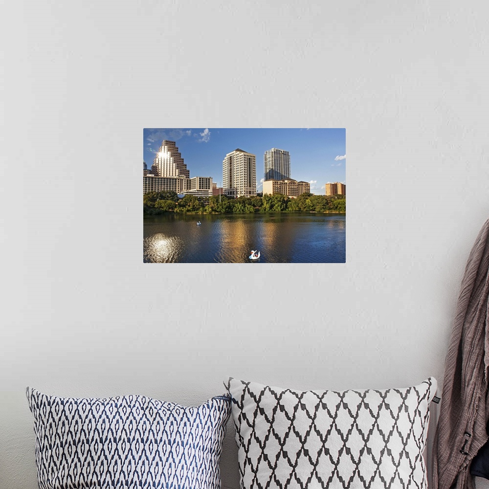 A bohemian room featuring Texas, Austin, view over Colorado River from Congress Ave. Bridge looking toward downtown with sw...