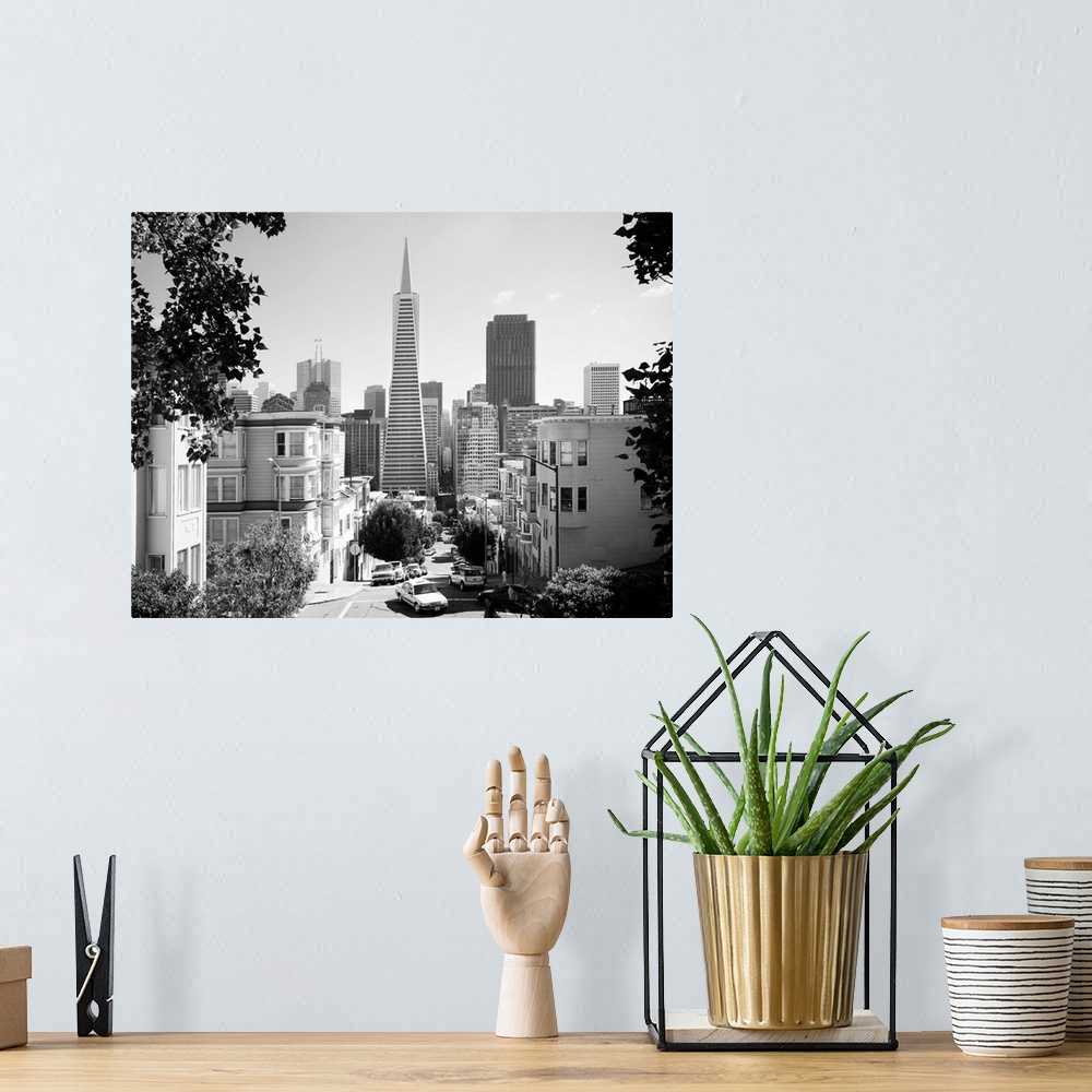 A bohemian room featuring USA, CA, San Francisco, View of the Transamerica Pyramid and the Financial District