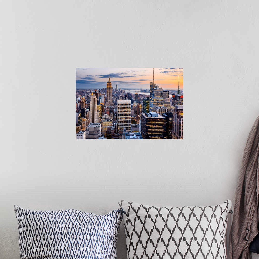 A bohemian room featuring USA, New York City, Manhattan, Midtown, Empire State Building, Cityscape with the Empire State Bu...
