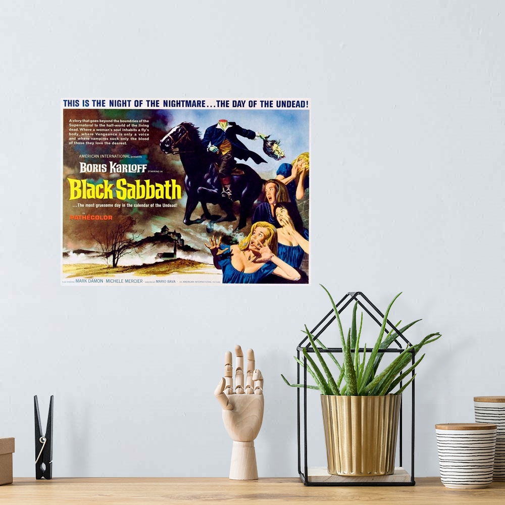 A bohemian room featuring Black Sabbath - Vintage Movie Poster