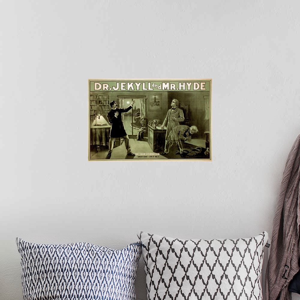 A bohemian room featuring Theatrical poster shows the lawyer Utterson observing the Dr. Jekyll undergoing metamorphosis int...