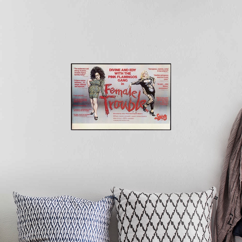 A bohemian room featuring Female Trouble - Vintage Movie Poster
