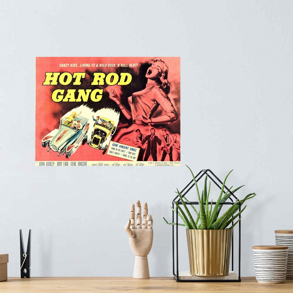 A bohemian room featuring Hot Rod Gang - Vintage Movie Poster