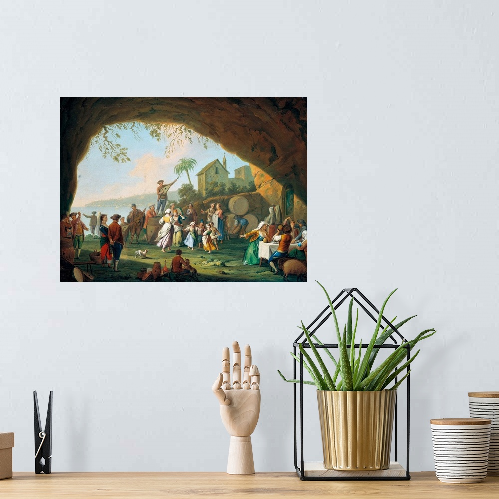 A bohemian room featuring Tarantella with Posillipo on the Background (Tarantella con Posillipo sullo sfondo), by Pietro Fa...