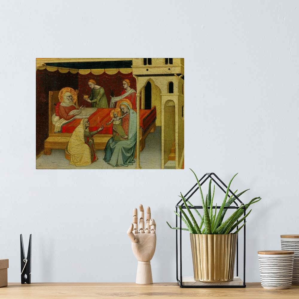 A bohemian room featuring Master of the Nativity of St. John the Baptist. The Nativity of St. John the Baptist. Oil on wood...