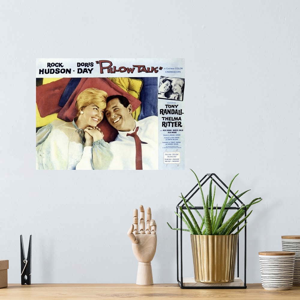 A bohemian room featuring Pillow Talk, Holding Hands From Left: Doris Day, Rock Hudson, Right Holding Hands From Left: Rock...