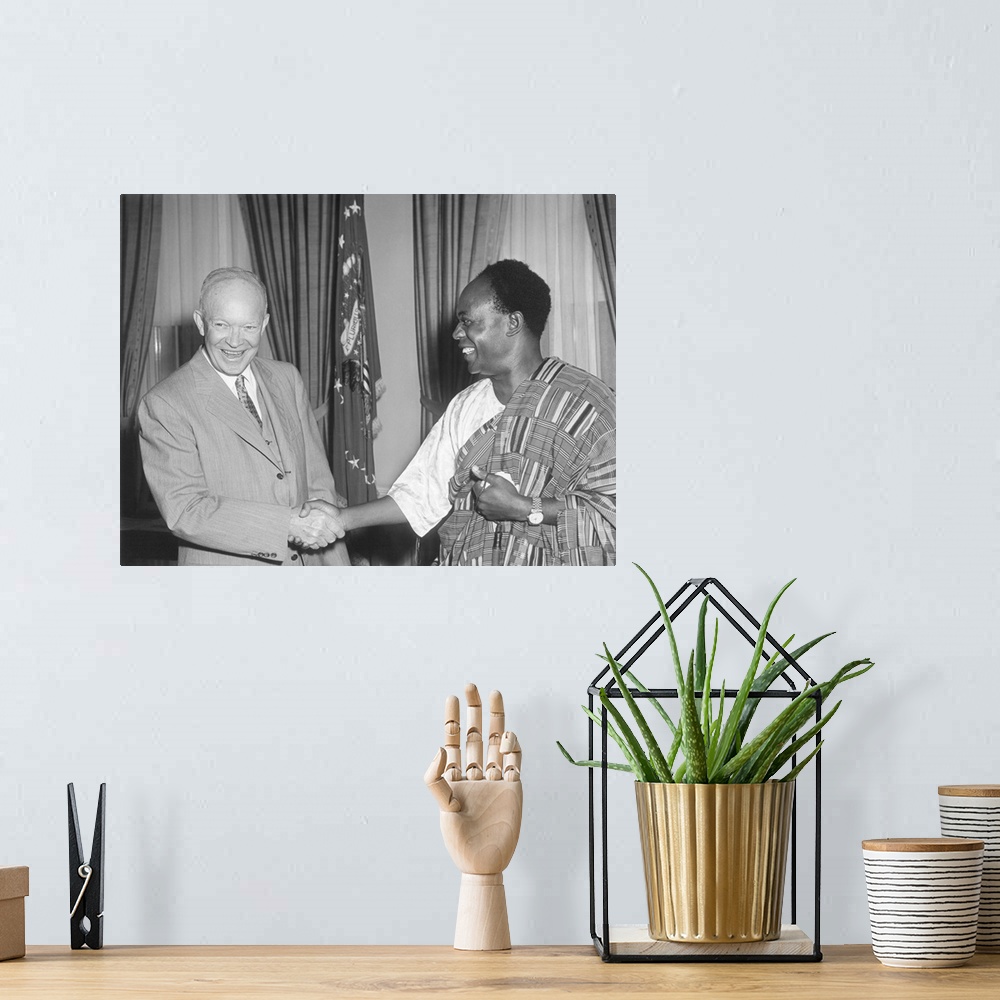 A bohemian room featuring President Eisenhower with Kwame Nkrumah, President of Ghana. Nkrumah is wearing a traditional gar...
