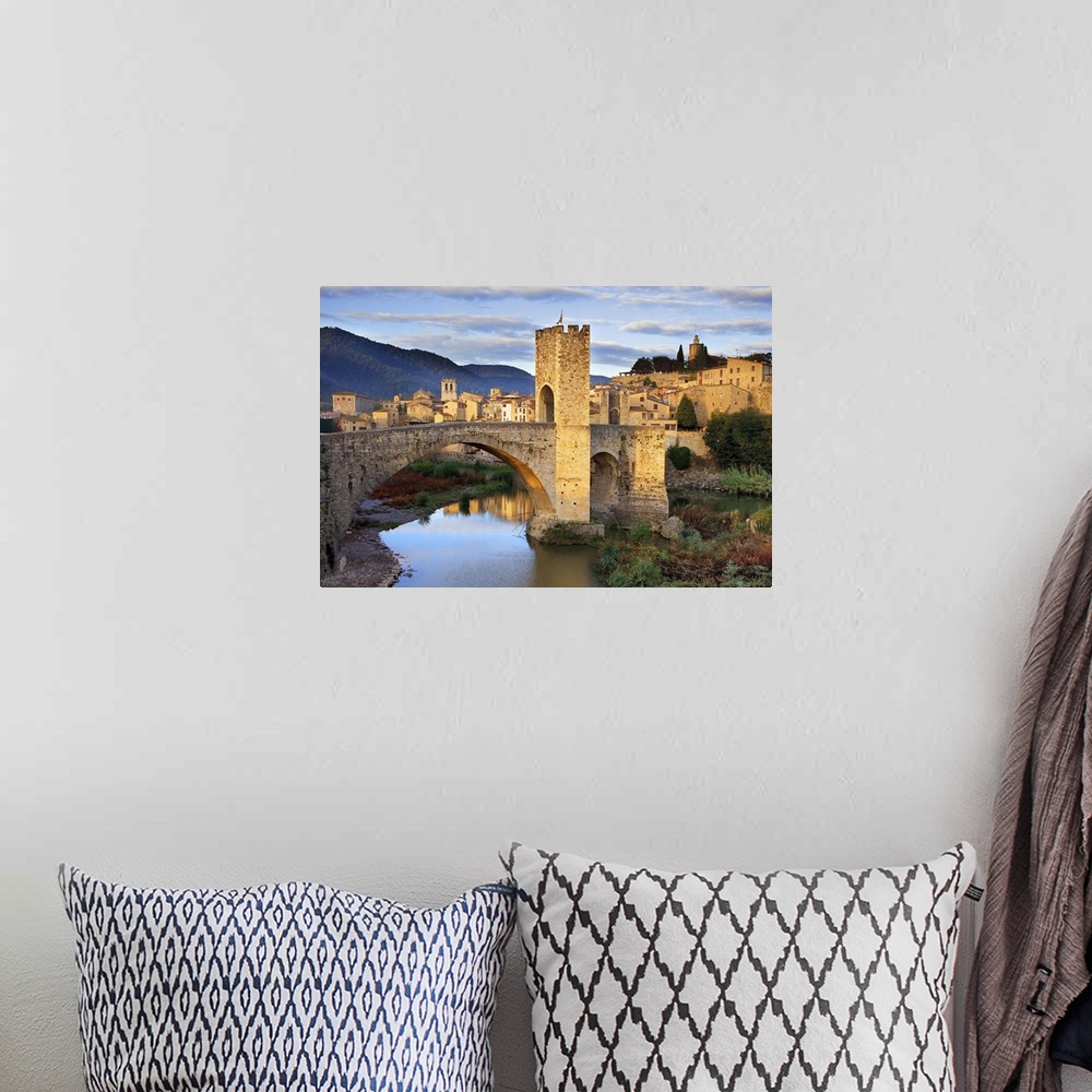A bohemian room featuring SPAIN. Besalu. Romanesque bridge over the Fluvi river. Romanesque art. -